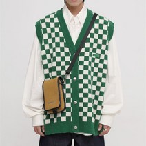봄과 가을 한국어 버전 느슨한 바둑판 조끼 카디건 남성과 여성 트렌드 뜨개질 새로운 커플 탑스
