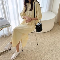 하이데일리 자체제작 캐주얼 다이마루 베이직 빅사이즈 루즈핏 면 긴팔 라온 후드 롱원피스