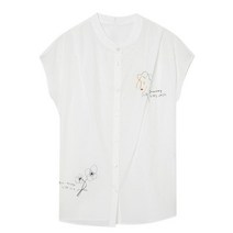 베스띠벨리 2022 여름 헨리넥 드로잉 프린트 블라우스2440WH