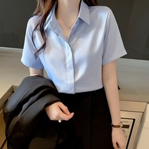 WZC 봄 여름 여성 실키 반팔 셔츠 남방 블라우스 무지 슬림핏 상의 빅사이즈 4컬러 S~3XL