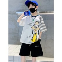 ﻿JUNIOR 보이룩 루즈핏 구피 반팔 티셔츠 반바지 상하복 트레이닝 세트 투피스 남자아이 아동 키즈 주니어 초등학생 중학생 고학년 새학기옷 여름