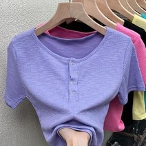 여성 봄철 기능성 이너 스트라이프 시크 숏 반팔 티셔츠_2벌1세트