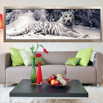 안묵 보석십자수 호랑이 백호 성공 힘 금전운 보석십자수 사무실 거실 비즈 공예, 230x80cm