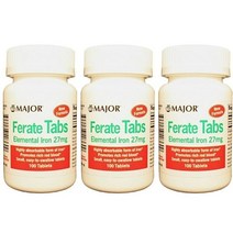 (3개팩) 메이저 페라이트 원소 철 27MG 탭 글루콘산철-27MG 그린 100탭LETS UPC 309046403609
