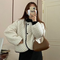 안나리야 카라 배색 퀼팅 누빔 숏 크롭 예쁜 수입 패딩 SY