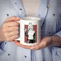 체인소맨 파워 햄버거일러스트 화이트 머그잔, 하얀색