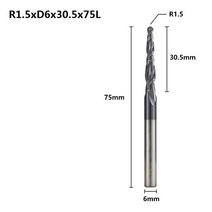 XCAN 솔리드 카바이드 볼 코 테이퍼 엔드밀2 플루트 조각 라우터 비트 HRC55 CNC 나무 밀링 커터, CN, R1.5x30.5xD6x75