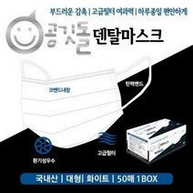 공깃돌 덴탈마스크 대형 50매 블랙/화이트 비말차단 귀안아픈 fdat승인 kfad 마스크, 블랙