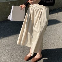 아이엠몽 여성 뒷밴딩 사계절 플레어 주름 A라인 린넨 면 롱 스커트 베니크