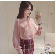 케익 왕리본 하객룩 페미닌 고급 쉬폰 블라우스 S93