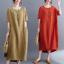 Misi 여성 면마 롱원피스 빅사이지 데일리 루즈 오버핏 원피스 MMF021