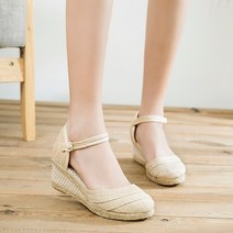 에스파듀 슬립온 라탄 샌들 여성 슬리퍼 뮬 웨지 패치 워크 수제 플랫폼 보헤미안 신발 여름 펌프