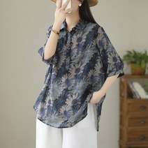 쇼피라라 인견블라우스 빅사이즈 중년 50대 면 마 7부 루즈핏 린넨