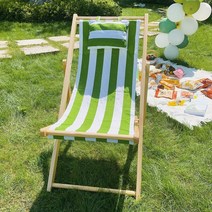 해변 원목 비치 의자 안락 휴식 테라스 베란다 발코니 의자, 연두색스트립