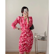 퍼프소매원피스 WMXZ 가을 여성의류 클래식 브이넥 벌룬소매 호피 하프기장 칠부 2621806236