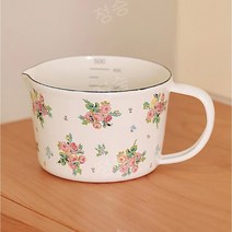 빈티지 플라워 레트로 사각 스퀘어 법랑 손잡이 냄비 라면 인덕션 그릇 용기, 500ml
