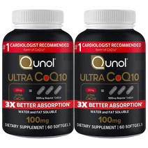 Qunol CoQ10 100mg 120캡슐 울트라 3배 더 나은 흡수 Q10 2병, 2개, 120정