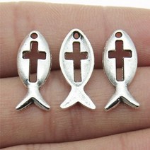 기독교 40pcs 예수 물고기 매력 펜 던 트를 만드는 보석에 대 한 커넥터 골동품 만들기 DIY 제 공예, 06 8x20mm-Silver