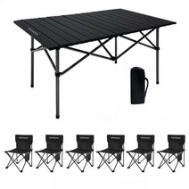 야외테이블 세트 옥상 테라스 6인용 야외 테이블 정원용 피크닉 캠핑 가족, 블랙 M 테이블 + 의자 6피스 + 보관가방