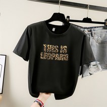 스타일아유 레오파드 레터링 여성 반팔티 화이트 블랙 호피티셔츠 반팔 티셔츠