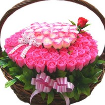 지나로즈 장미 100송이 기념일 프로포즈 생일 기념일 축하 꽃배달 비누꽃 여친선물 큐피트 하트 비누꽃바구니, 진핑크하트