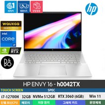 (당일발송) HP ENVY 16-h0042TX 12세대 i7/DDR5 32GB/512G/RTX3060/Win11/뱅앤올룹슨스피커/OLED/4K UHD/16인치/웹디 그래픽작업 캐드, WIN11 Home, 32GB, 512GB, 코어i7, 실버