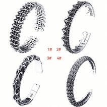 CROWN 실버925 레트로 십자가 용 비늘 오픈 뱅글 은팔찌 S421