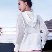 BLESSKISS 메쉬 스포츠 셔츠 여성용 요가 탑 퀵 드라이 피트니스 스포츠 체육관 긴 소매 자켓 ACTIVEWEAR, A02 화이트, L