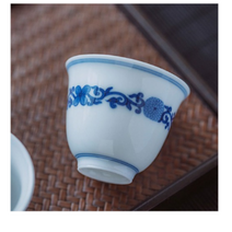 경덕진 청화 번화 찻잔, 화이트 + 블루, 2개