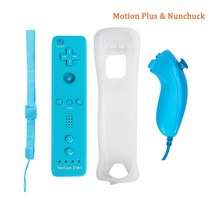 Nintendo Wii/Wii U 조이스틱 2 in 1 무선 원격 게임 패드 컨트롤러 세트 옵션 모션 플러스(실리콘 케이스 포함) 비디오, 08 blue nunchuck