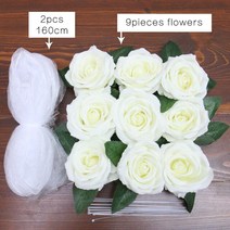 웨딩카장식 웨딩 자동차 장식 문 손잡이에 대 한 리본으로 인공 꽃 전면보기 미러 후면 코너 갈 랜드 실크, 하나, 05 White 9 pcs