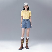 여자 와이드 청바지 Toyouth Women Jeans 여름 하이 웨이스트 루스 스트레이트 데님 반바지 솔리드 블루 편안한 캐주얼 빈티지 숏 팬츠