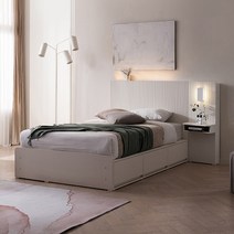 [삼익가구]디메이 LED 아트월 수납 호텔 침대(매트제외-슈퍼싱글), 01.슈퍼싱글(매트제외), 화이트