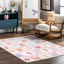 NuLOOM Essi 알파벳 세탁기 세탁 가능한 어린이 부분 러그 1.5m x 2.1m5피트 7피트 6인치 핑크 USA 미국