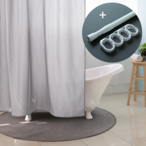 원세븐나인 솔리드 그레이 샤워커튼 올인원 세트 (봉 고리 포함), 솔리드 그레이+플라스틱고리+일반봉