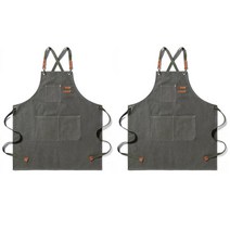 2개 시너윗 바리스타 앞치마 카페 데님 공방 캔버스 앞치마 방수 식당 작업용, 카키+카키