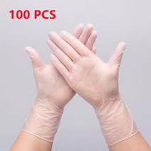 음식물처리기 100pcs 일회용 pvc 장갑 투명 비닐 장갑 식품 학년 두꺼운 분말 무료 부엌청소음식베이킹미용, 100개, l