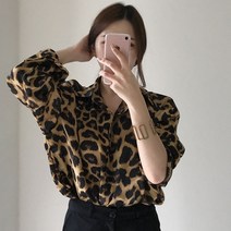 봄 호피 레오파드 쉬폰 블라우스 카라 셔츠 남방 데일리 오버핏 와이드