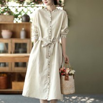 여성 린넨 원피스 빅사이즈 a라인 가디건원피스 캐주얼 여자 봄 여름 가을 긴팔 롱원피스 linen dress women JX0231