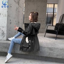 셀럽당 봄가을 캐주얼 하프코트 여 후드 루즈핏 트렌치 빅사이즈 학생 상의