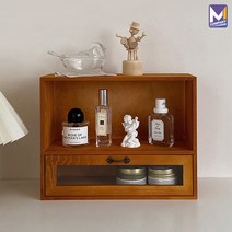M컴퍼니 원목 화장품정리함 메이크업 정리대 2단 화장대 정리 트레이 화장품 수납 선반 [30x11x24] 월넛 우드 서랍 엔틱 향수진열대 보관함 [DN37550Sp], 월넛 우드_내추럴 인테리어, 1개