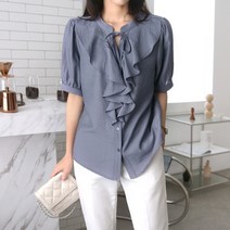 수키 만다린 보레이스리본 퍼프소매 프릴블라우스 1101073