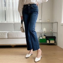 로우라이즈 컷팅 데님 진 세미 부츠컷 캐주얼 청바지