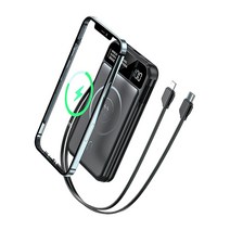 RUN 기술 삼성 아이폰 안드로이드 호환 고속 대용량 보조배터리 20000mAh 10000mAh 무선 충전 유선 포함 가벼운 미니 사이즈, 블랙
