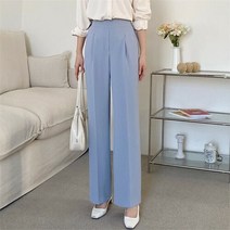 셀러허브(잡화) 여자 하늘색팬츠 핀턱 정장룩 밴딩 슬랙스