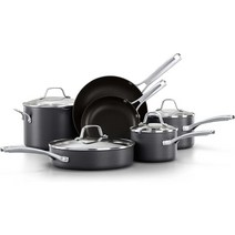 Calphalon 클래식 하드 아노다이징 논스틱 조리기구 10피스 냄비 및 팬 세트, New Cookware Set w/ AquaShield