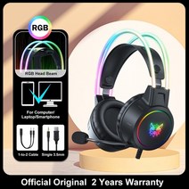 소녀 키즈 토끼 이어폰 헤드셋 BJ 특이한 유니크 일본 핑크 고양이 귀 헤드폰 RGB LED 조명 유연한 마이크 게임용 헤드셋 7.1 서라운드 컴퓨터 이어폰 PC 게이머용, RGB 블랙 업그레이드