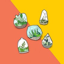 테라리움 키트 용기 어항 만들기 재료 potted plant 에나멜 핀 custom terrarium cactus aloe brooches clothes green plant, 2