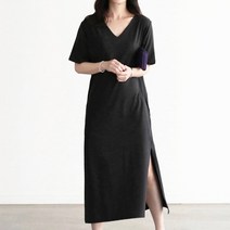 베이직 캐주얼 컬러 브이넥 엘레강스 슬림 반팔아이예뻐 휴양지 원피스