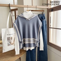 모리스커밍홈 [모리스커밍홈]배색 후드 판쵸 니트 조끼_M2210KV032D